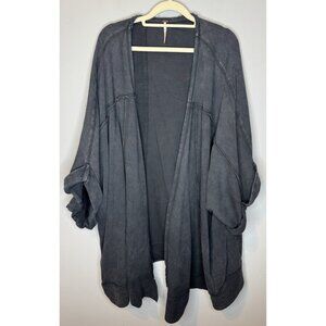 Free People Large Grey Cardigan Sweater Half Sleeve Open Front Cotton